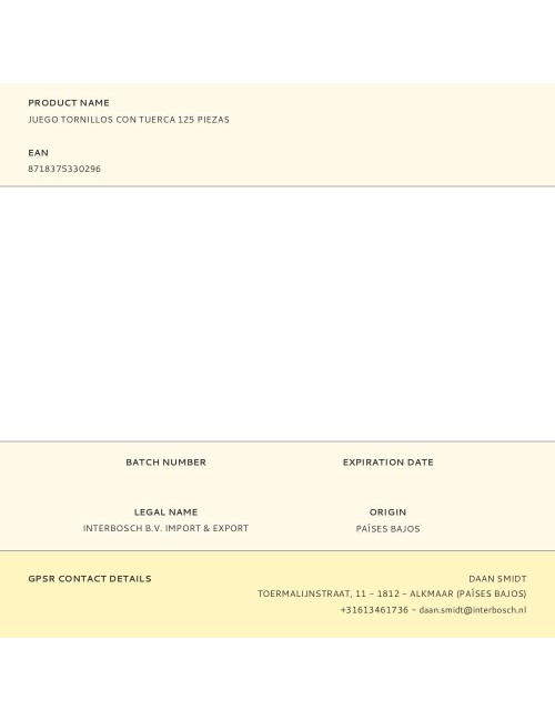 Juego tornillos con tuerca 125 piezas