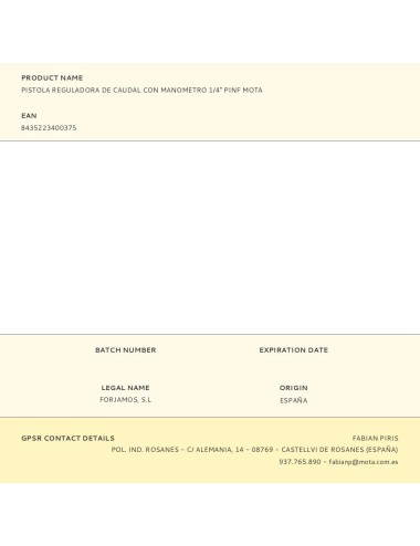 Pistola reguladora de caudal con manometro 1/4" pinf mota