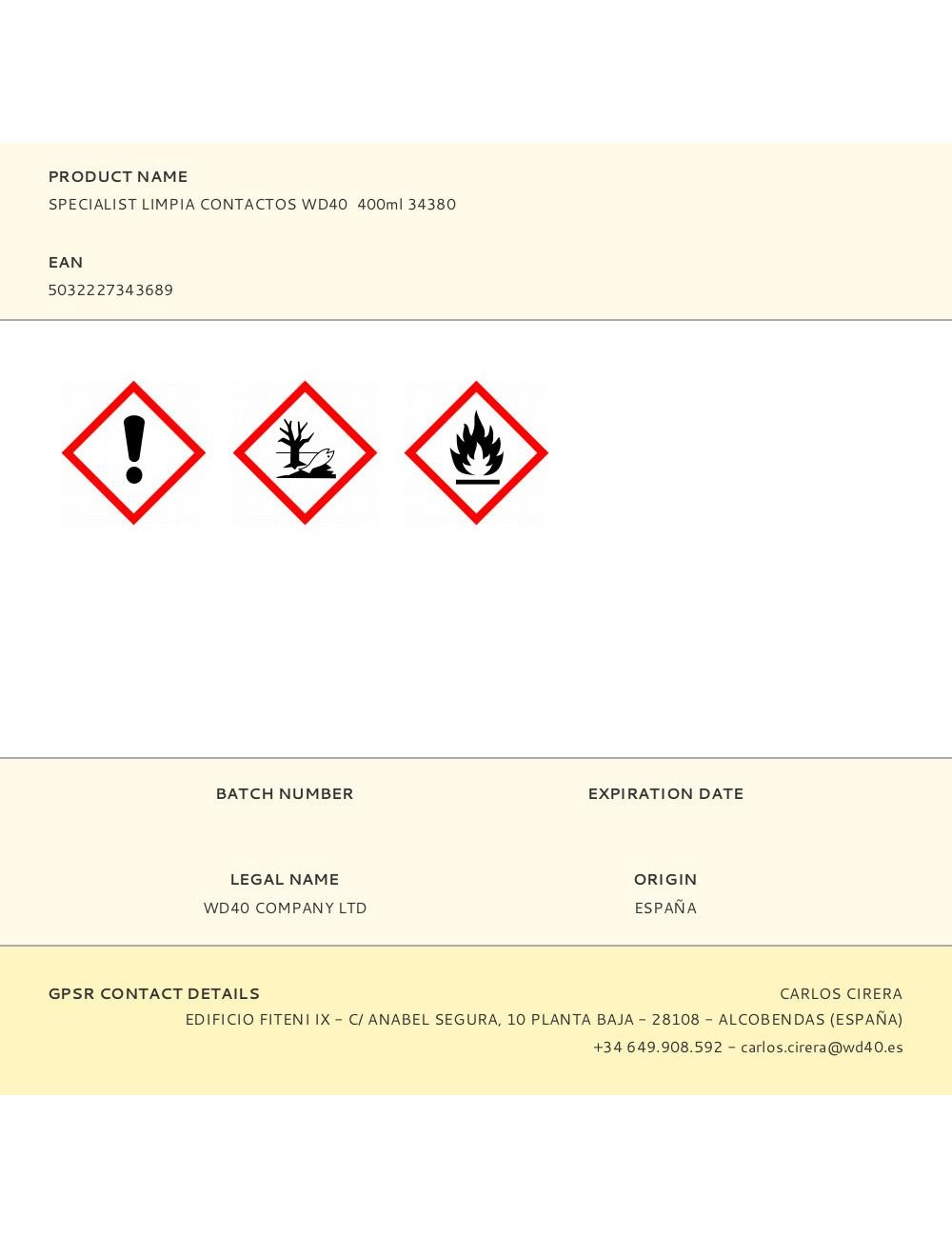 Specialist limpia contactos wd40 400ml 34380