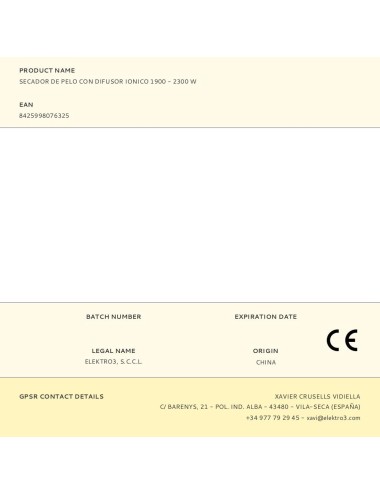 Secador de pelo con difusor ionico 1900 - 2300 w