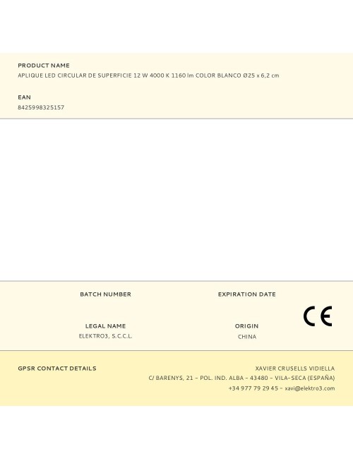 Aplique led circular de superficie 12 w 4000 k 1160 lm ø25 x 6,2 cm
