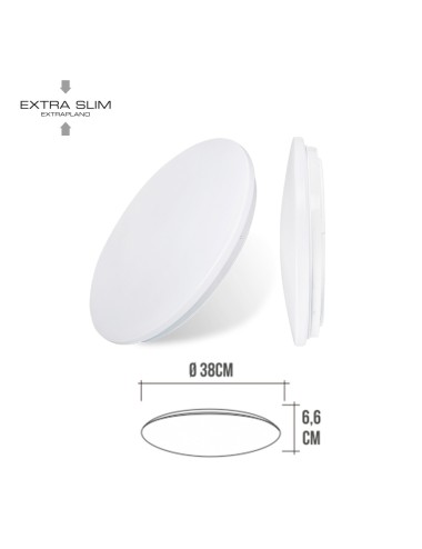Aplique led circular de superficie 24 w 6500 k 2490 lm ø38 x 6,2 cm