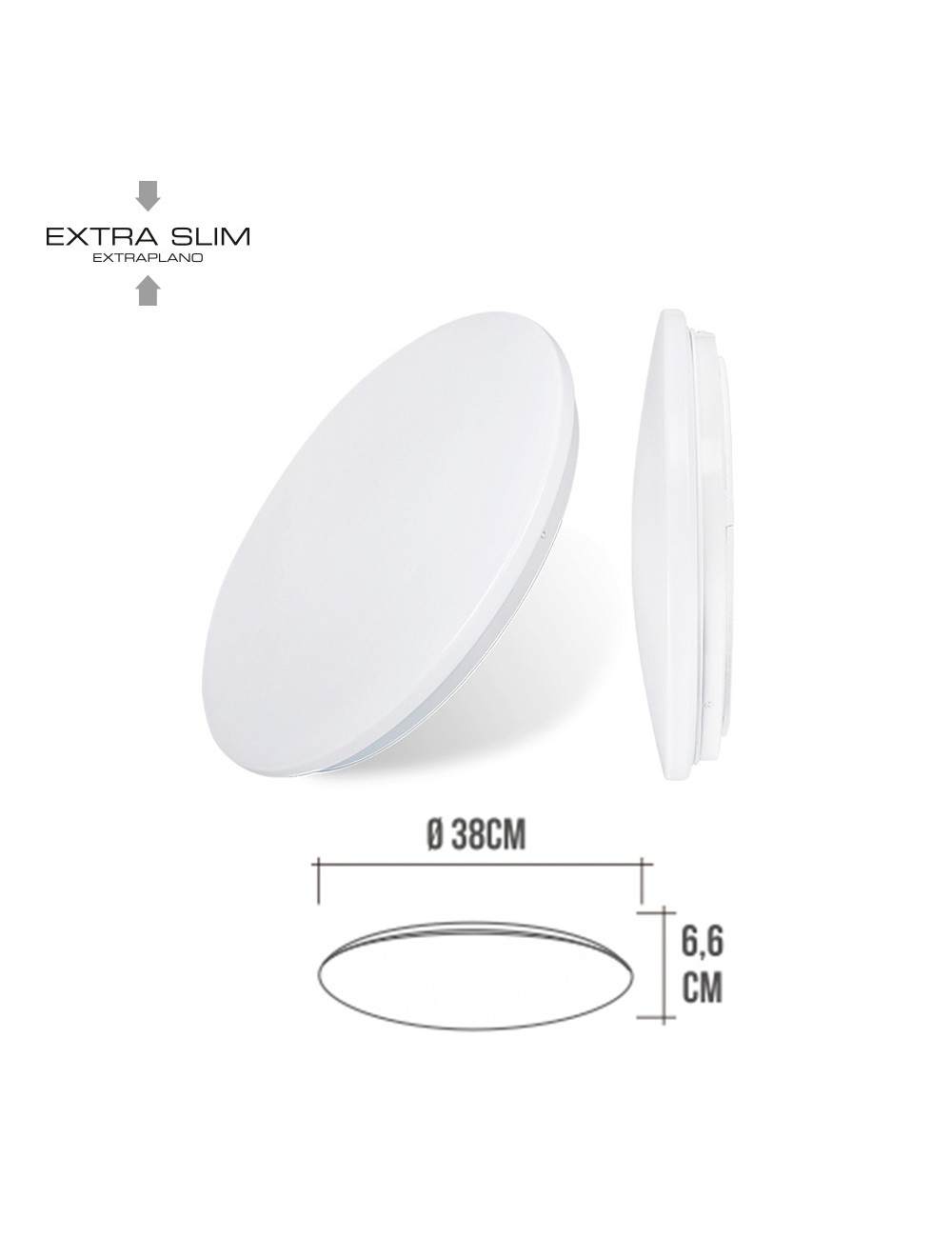 Aplique led circular de superficie 24 w 6500 k 2490 lm ø38 x 6,2 cm
