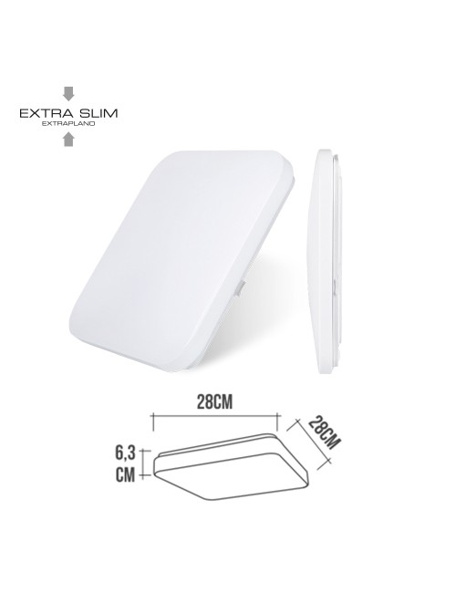 Aplique led cuadrado extraplano de superficie 12 w 6500 k 1160 lm 27,5 x 27,5 x 6,2 cm