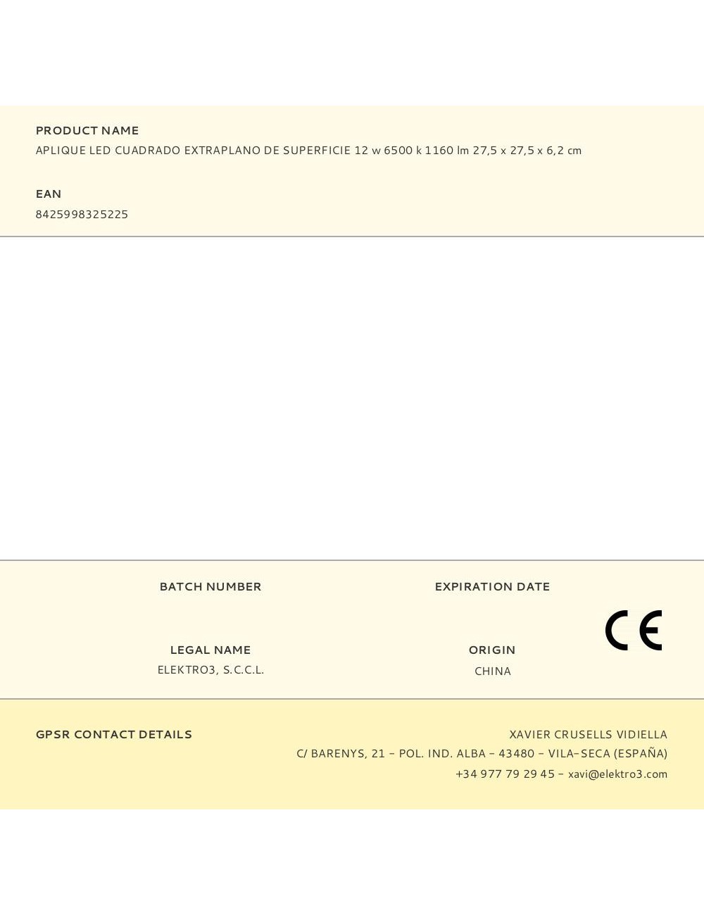 Aplique led cuadrado extraplano de superficie 12 w 6500 k 1160 lm 27,5 x 27,5 x 6,2 cm