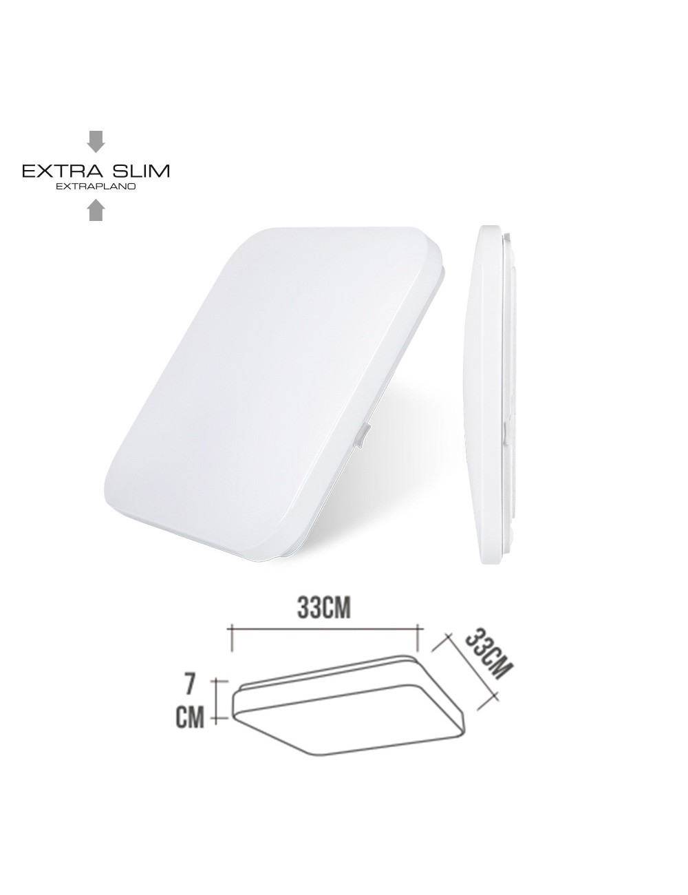 Aplique led cuadrado extraplano de superficie 18 w 6500 k 1820 lm 33 x 33 x 6,9 cm