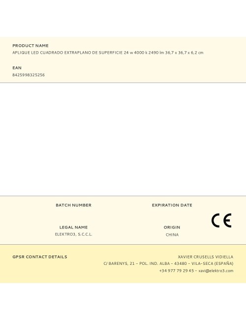 Aplique led cuadrado extraplano de superficie 24 w 4000 k 2490 lm 36,7 x 36,7 x 6,2 cm