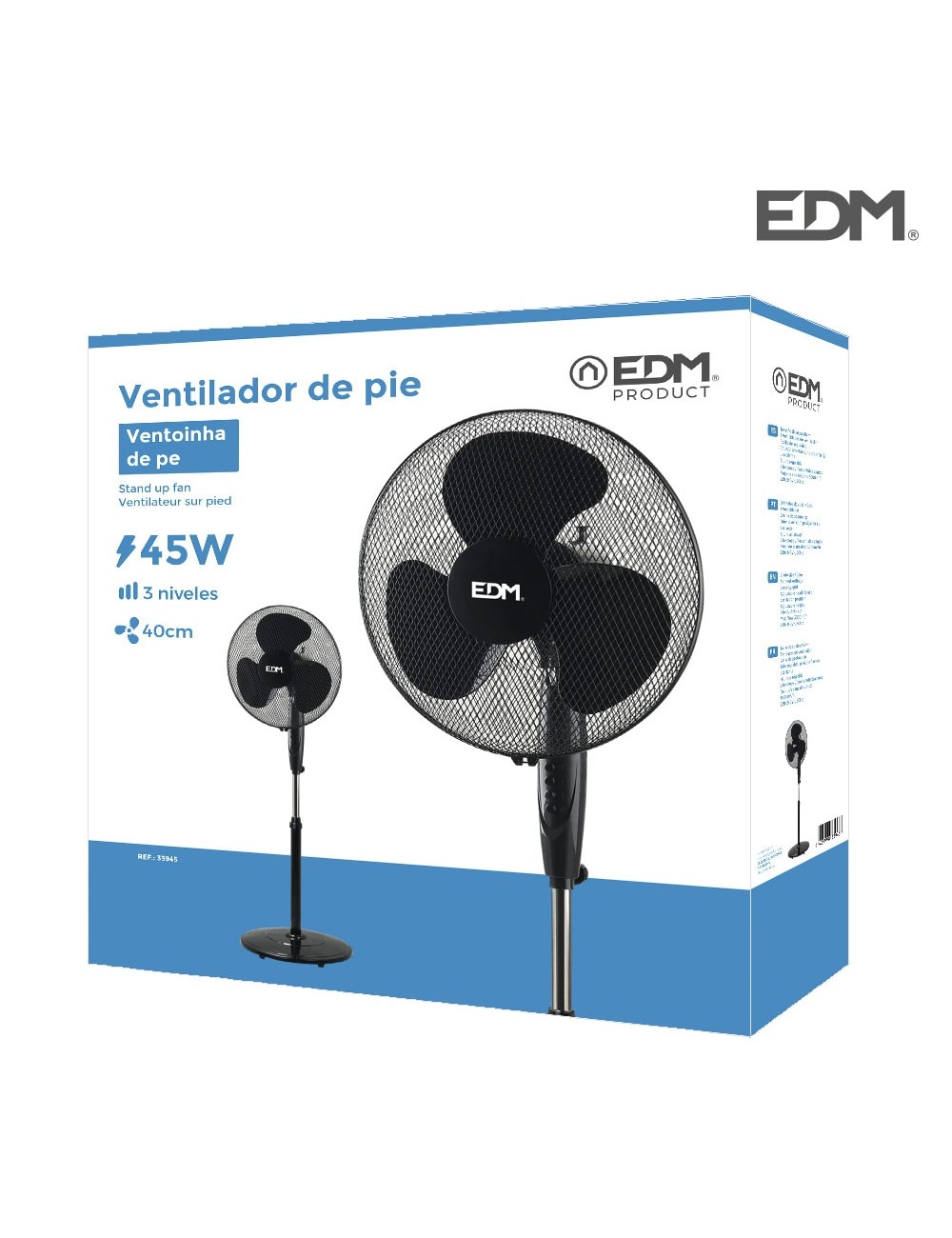 Ventilador de pie base circular, negro, potencia 45 w 55,6 db aspas ø40 cm, altura regulable 110-130 cm
