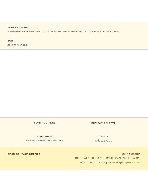 Manguera de irrigacion con conector. microperforada. color verde 7,5 m 25mm