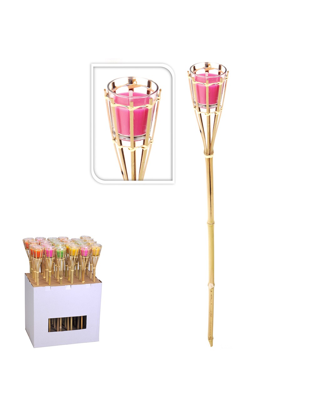 Antorcha de jardin 76cm con vela citronela 75x7,5cm colores / modelos surtidos