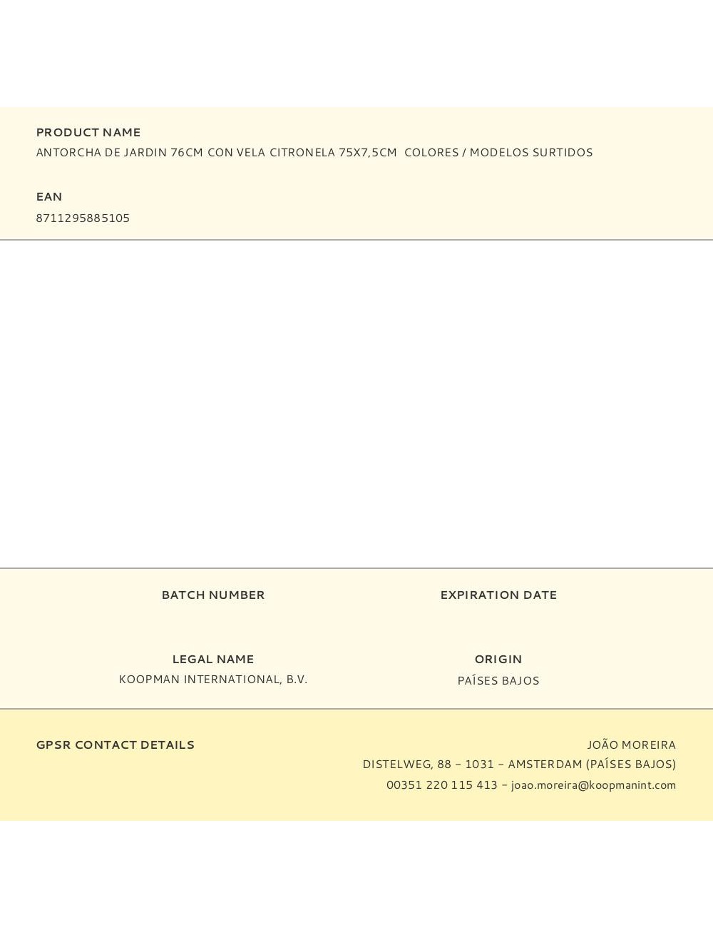 Antorcha de jardin 76cm con vela citronela 75x7,5cm colores / modelos surtidos