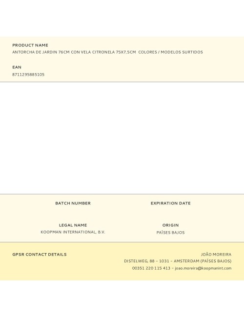 Antorcha de jardin 76cm con vela citronela 75x7,5cm colores / modelos surtidos