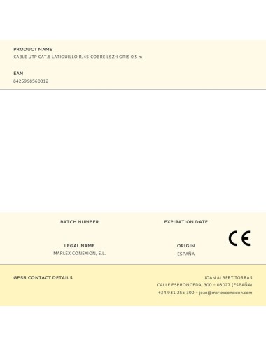 Cable utp cat.6 latiguillo rj45 cobre lszh gris 0,5 m