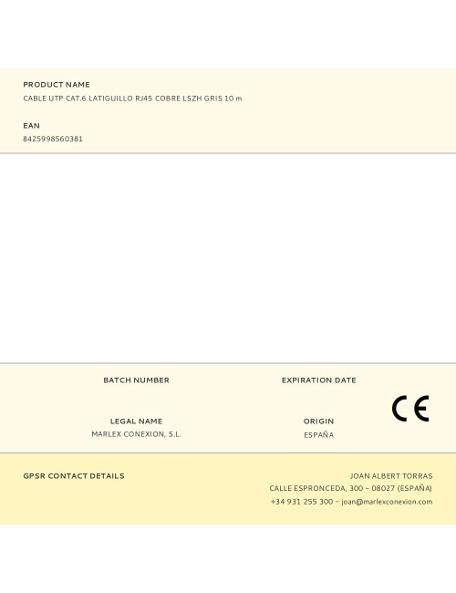 Cable utp cat.6 latiguillo rj45 cobre lszh gris 10 m
