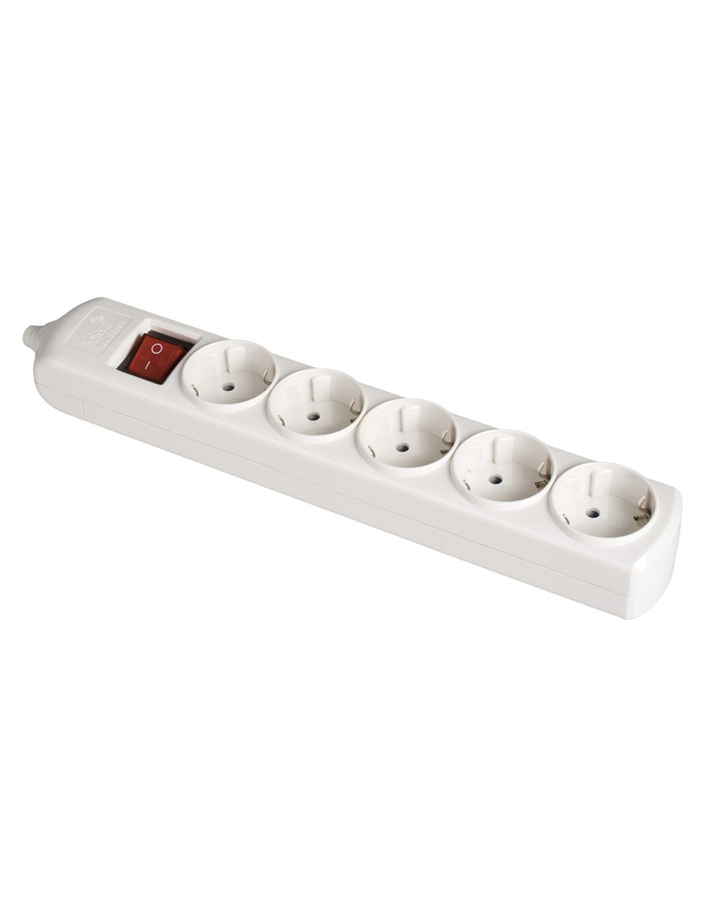 Base bipolar 5 tomas con t/tl 10/16 a 250 v blanco + interruptor luminoso.