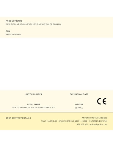 Base bipolar 6 tomas t/tl 10/16 a 250 v color blanco