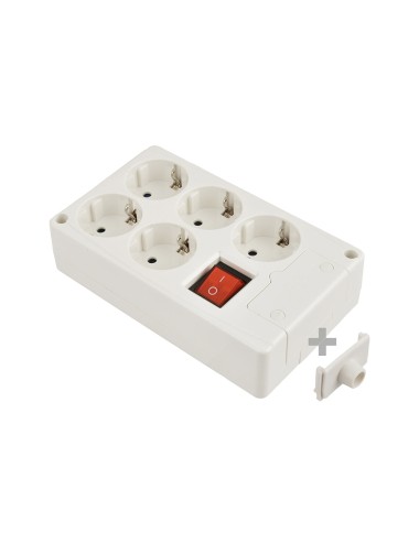 Base multiple 5 tomas t/tl 10/16 a 250 v blanco + interruptor luminoso