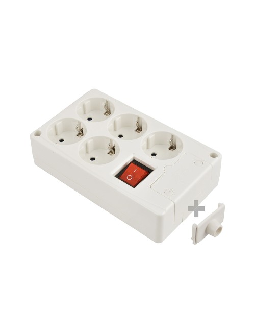 Base multiple 5 tomas t/tl 10/16 a 250 v blanco + interruptor luminoso
