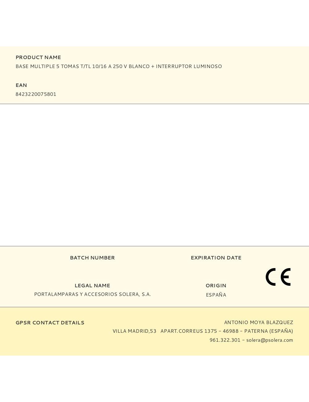 Base multiple 5 tomas t/tl 10/16 a 250 v blanco + interruptor luminoso