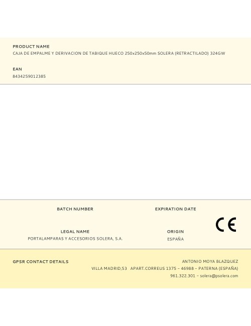 Caja de empalme y derivacion de tabique hueco 250x250x50mm solera (retractilado) 324gw