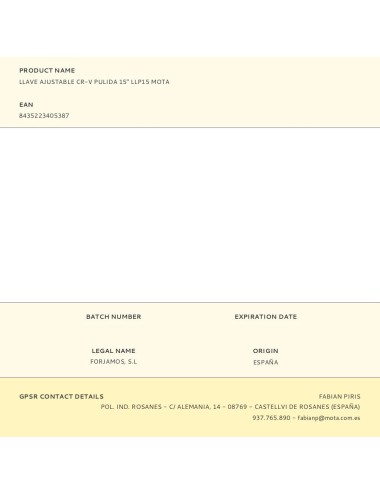 Llave ajustable cr-v pulida 15" llp15 mota