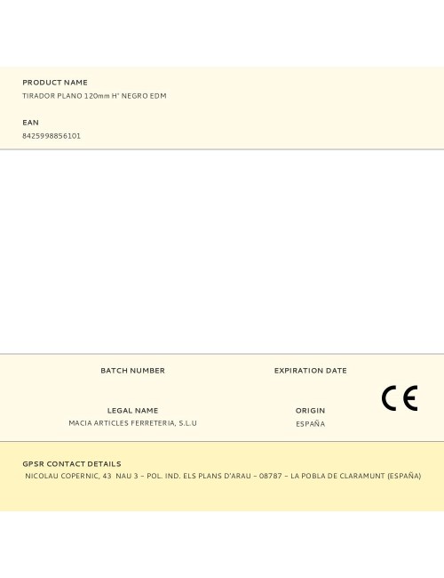 Tirador plano 120mm h° negro edm