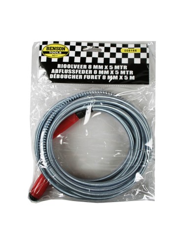 Desatascador de tuberias metalico flexible, 5 m x 8 mm