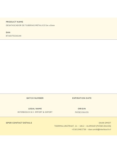 Desatascador de tuberias metalico flexible, 5 m x 8 mm