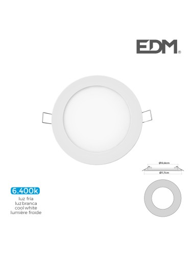 Mini downlight led empotrable redondo 6 w 6400 k luz fría. color blanco ø11,7 cm