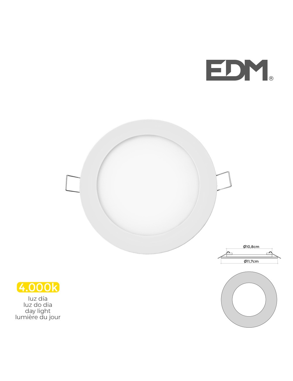 Mini downlight led empotrable redondo 6 w 4000 k luz día color blanco ø11,7 cm