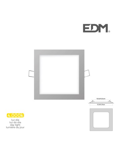 Mini downlight led empotrable cuadrado 6 w 4000 k luz dia color cromo 11,7 x 11,7 cm