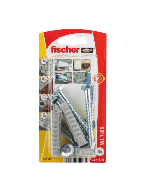 Tacos wl ø7 x 60 mm + tornillos ø7 x 65 mm, blister 4 uds