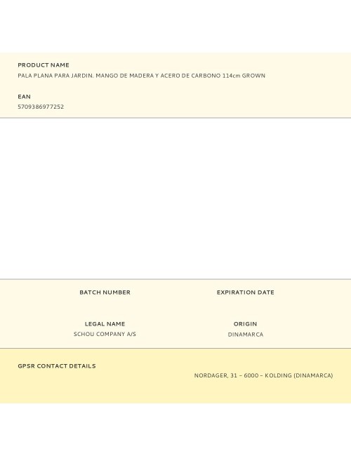 Pala plana para jardin. mango de madera y acero de carbono 114cm grown