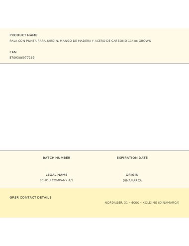 Pala con punta para jardin. mango de madera y acero de carbono 114cm grown