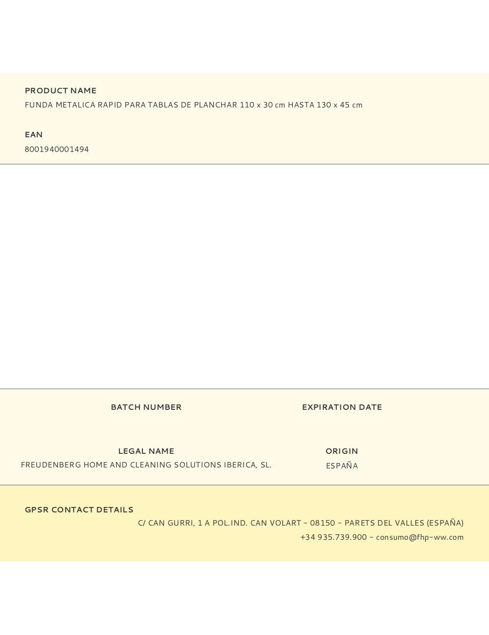 Funda metalica rapid para tablas de planchar 110 x 30 cm hasta 130 x 45 cm