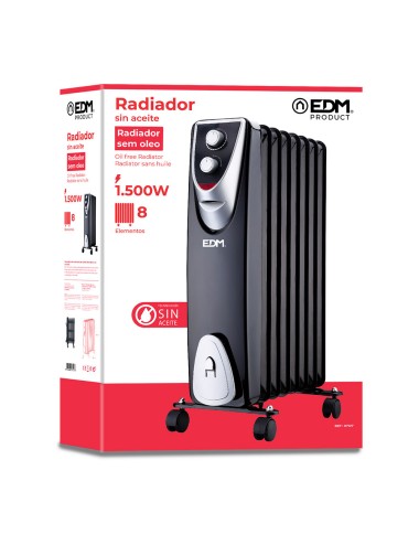 Radiador sin aceite 500 / 1000 / 1500 w con 8 elementos modelo black edition