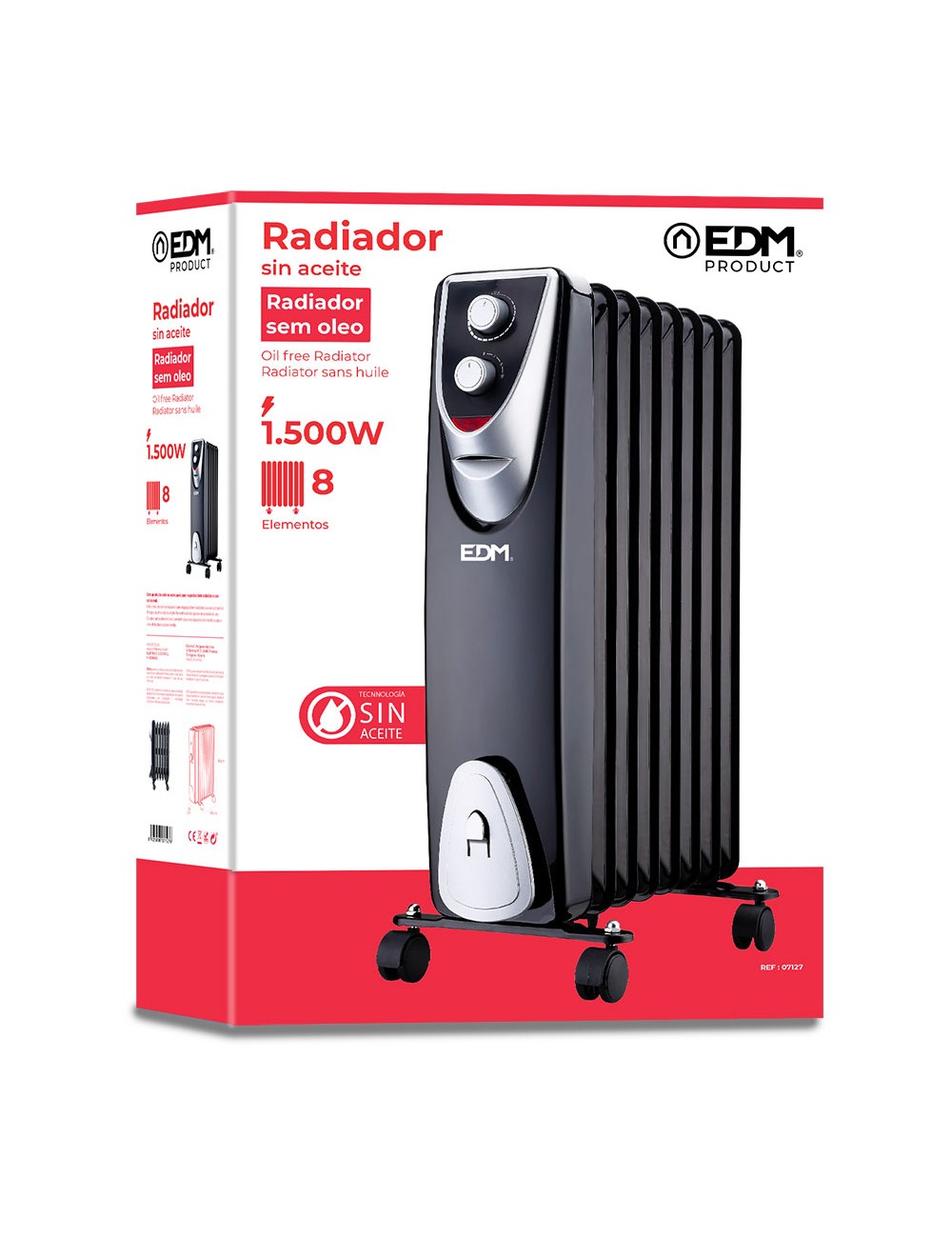 Radiador sin aceite 500 / 1000 / 1500 w con 8 elementos modelo black edition