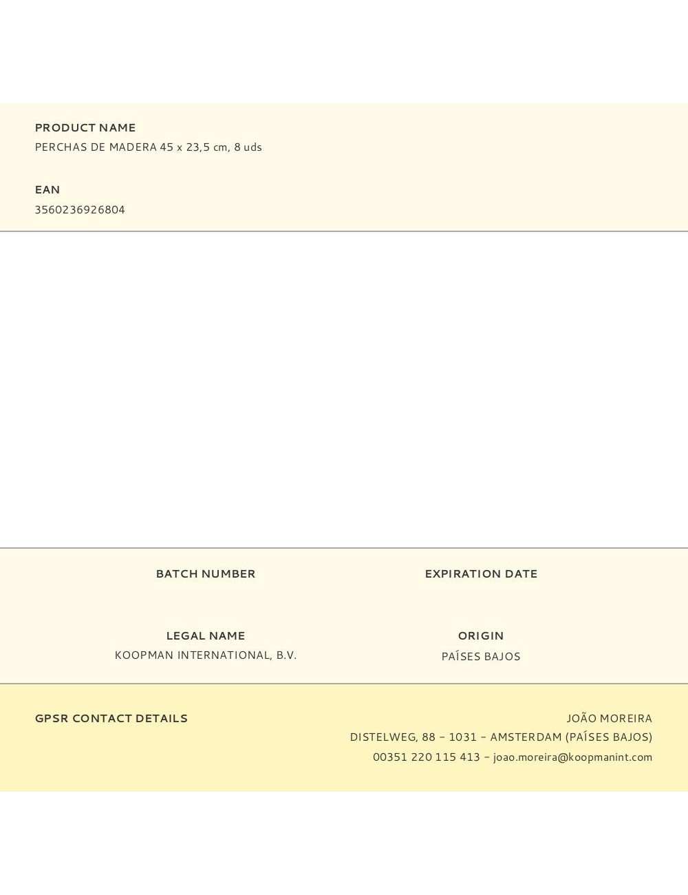 Perchas de madera 45 x 23,5 cm, 8 uds