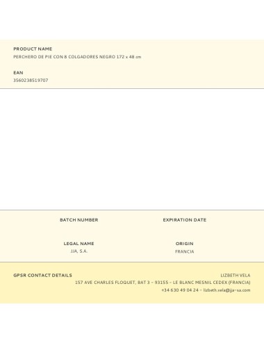 Perchero de pie con 8 colgadores negro 172 x 48 cm