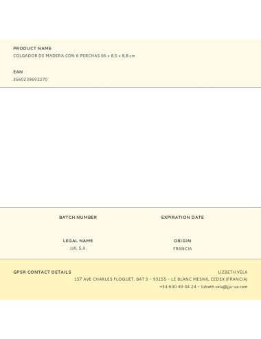 Colgador de madera con 6 perchas 66 x 8,5 x 8,8 cm