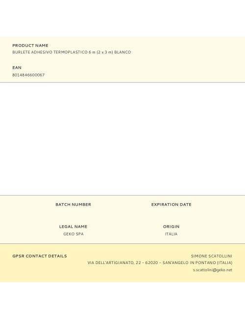 Burlete adhesivo termoplastico 6 m (2 x 3 m) blanco