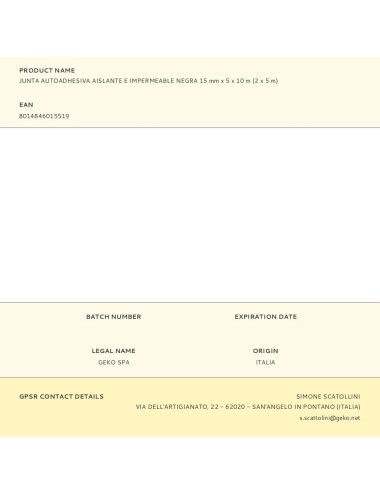 Junta autoadhesiva aislante e impermeable negra 15 mm x 5 x 10 m (2 x 5 m)