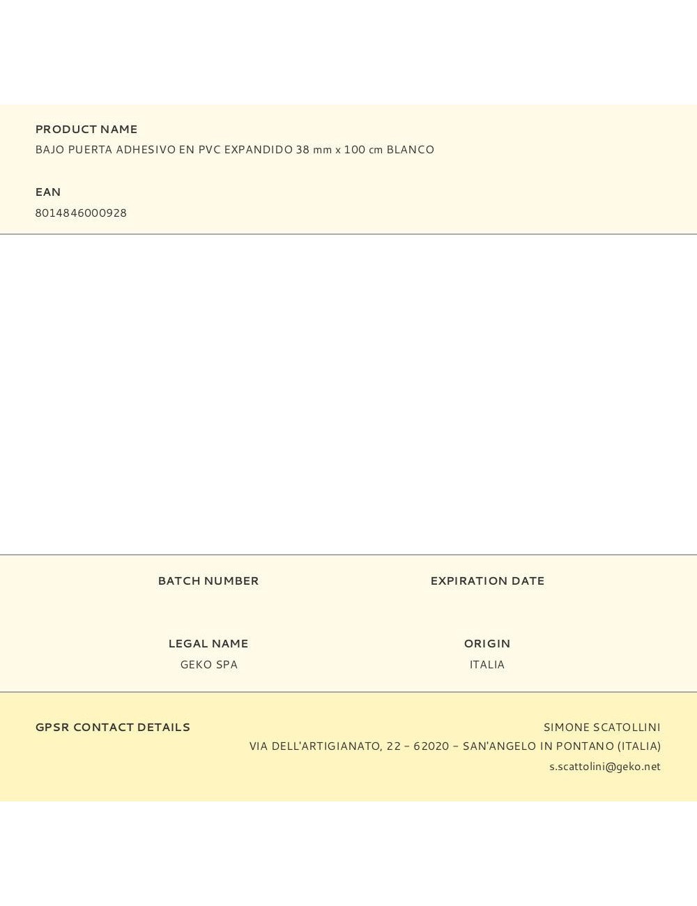 Bajo puerta adhesivo en pvc expandido 38 mm x 100 cm blanco