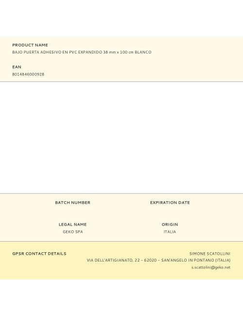 Bajo puerta adhesivo en pvc expandido 38 mm x 100 cm blanco