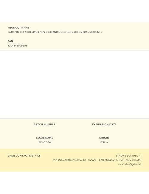 Bajo puerta adhesivo en pvc expandido 38 mm x 100 cm transparente