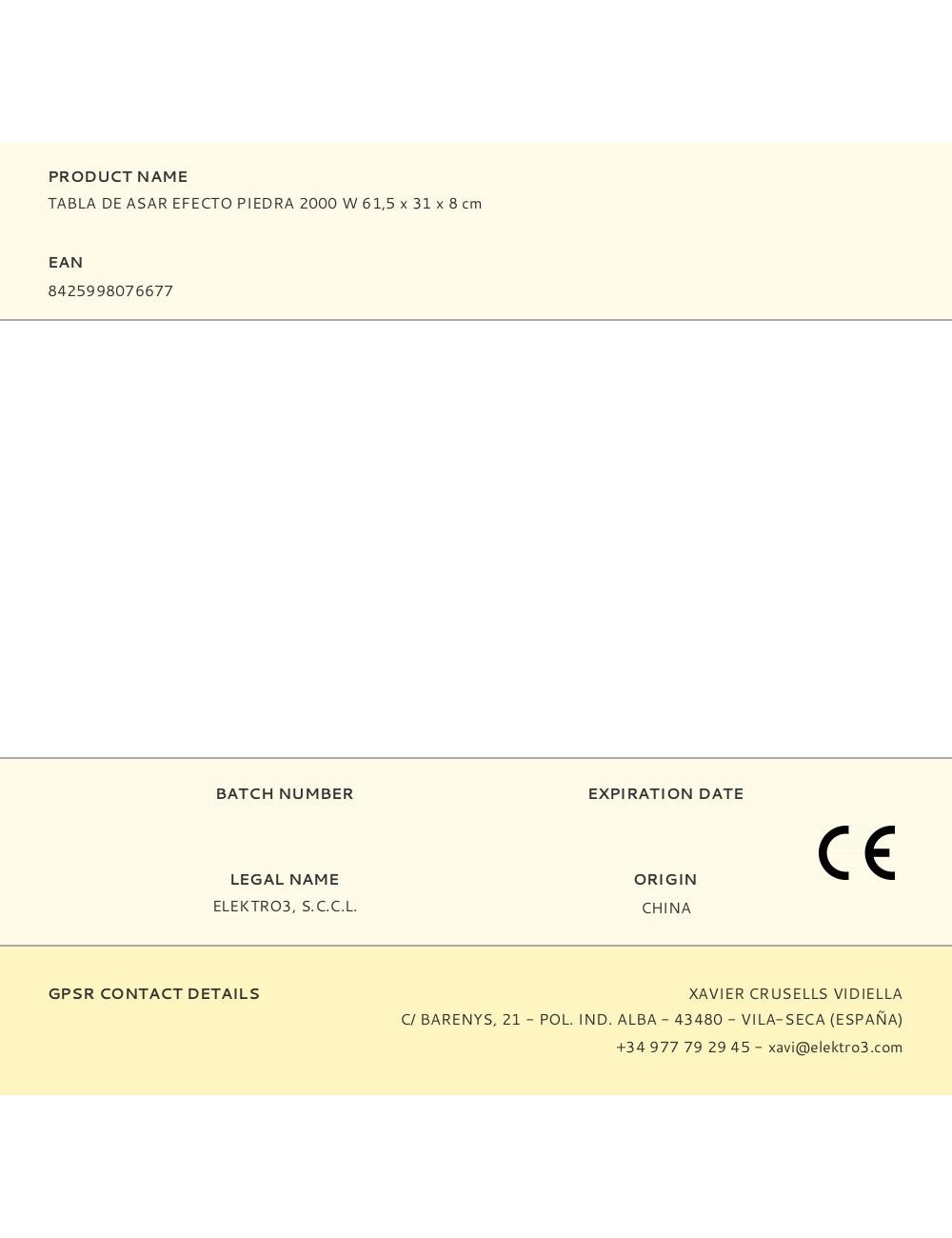 Tabla de asar efecto piedra 2000 w 61,5 x 31 x 8 cm