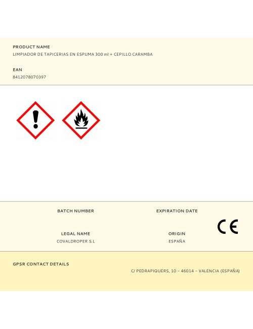 Limpiador de tapicerias en espuma 300 ml + cepillo caramba