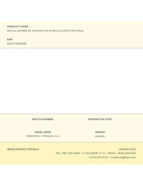 Rejilla s/borde de aluminio 0.6 blanco lacado 170x170mm