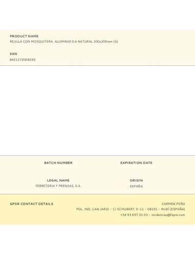 Rejilla con mosquitera. aluminio 0.6 natural 200x200mm (g)