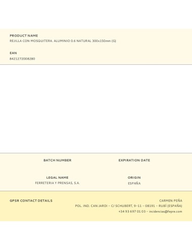 Rejilla con mosquitera. aluminio 0.6 natural 300x150mm (g)